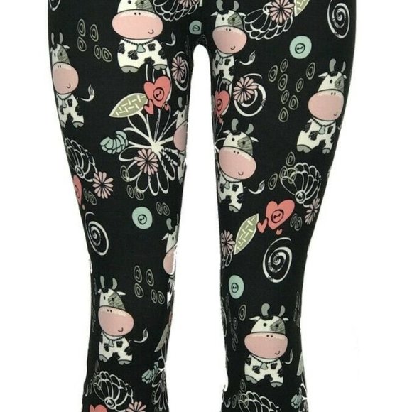 YOGA Workout Leggings High Waisted Sweet Cow Print ONE SIZE FITS Waist 24-30 NWT - Picture 2 of 6